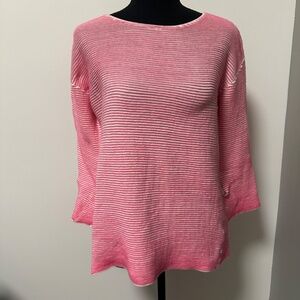 *FOXCROFT* Pink x White Striped Long Sleeve Shirt Size Small